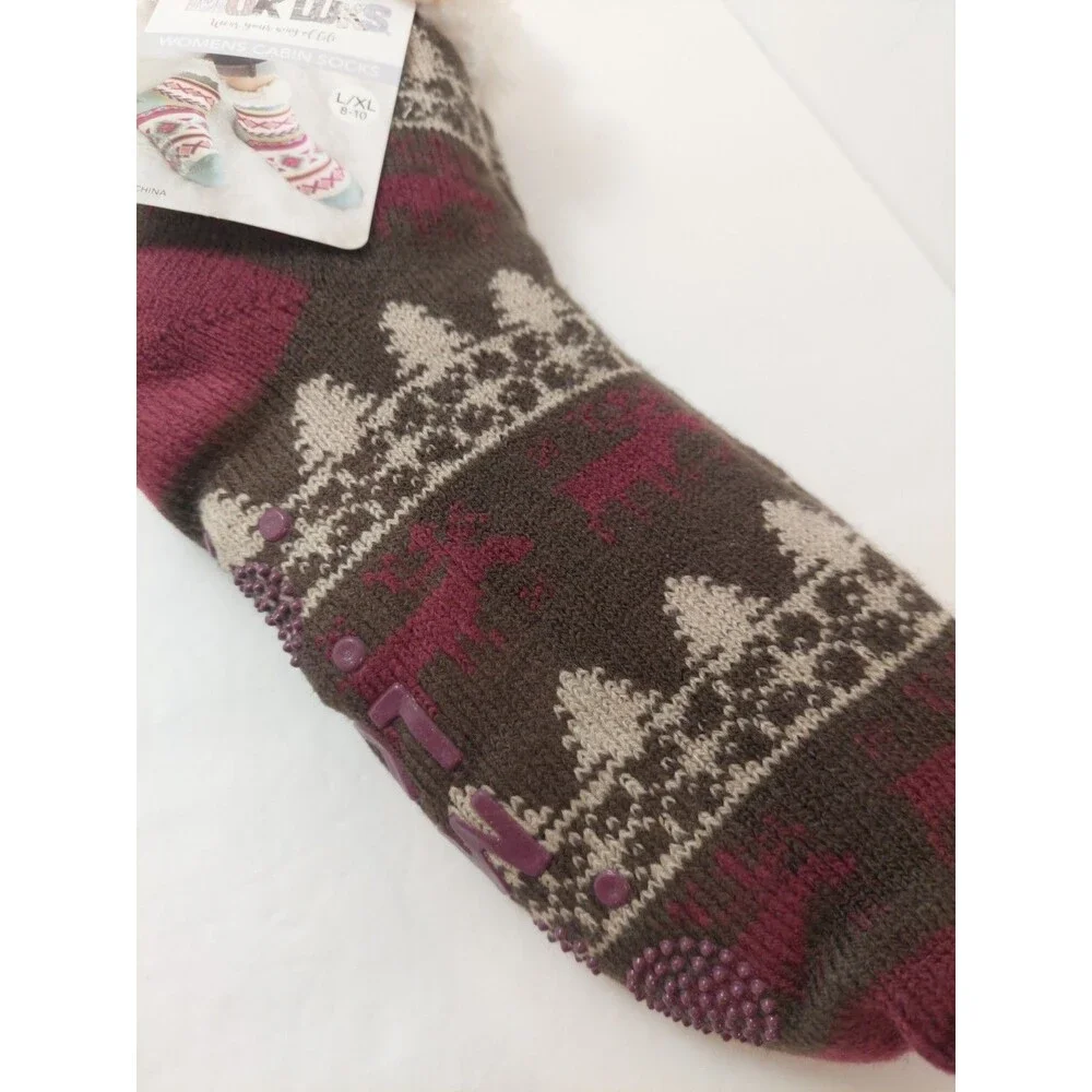 Muk Luks Cabin Socks Women's Size L/XL Shoe Size 8-10 Winter Reindeer NEW